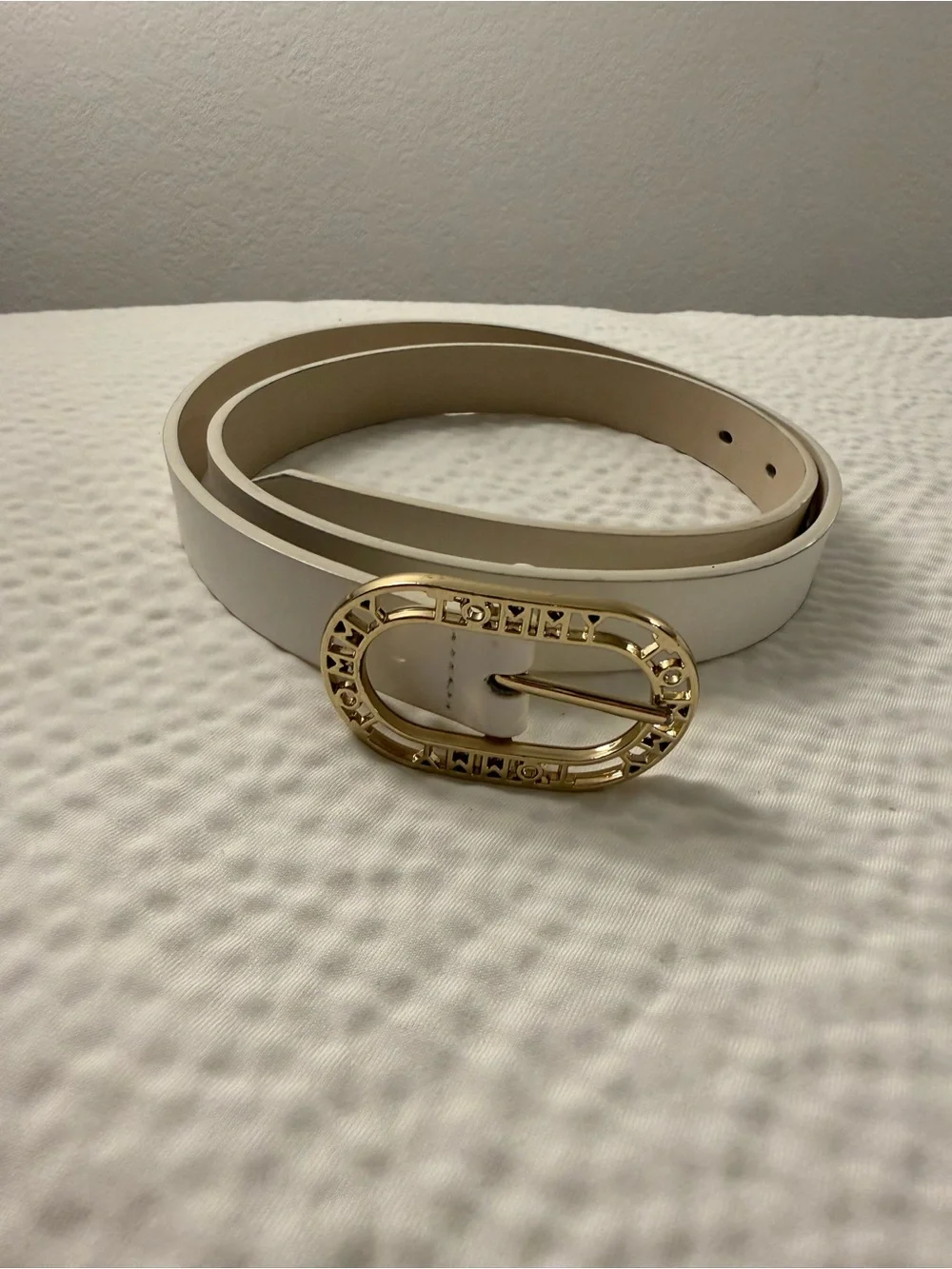 Tommy Hilfiger White Logo Buckle Belt Size L Faux Leather